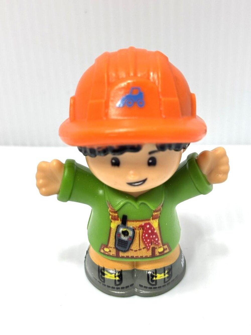 Fisher-Price Little People Construction Worker Figure Orange Hat Green Shirt GUC